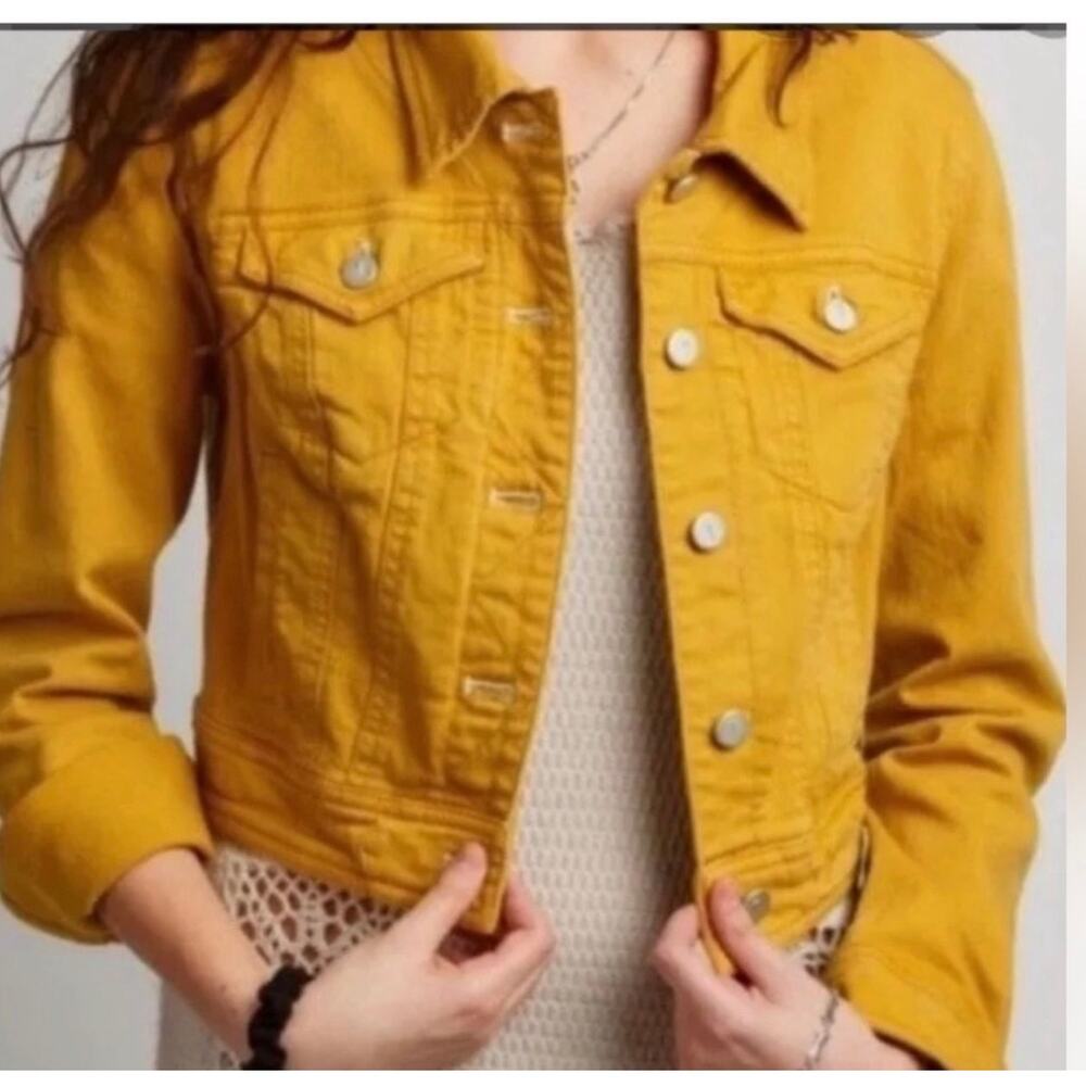 Anthropologie Pilcro Mustard Yellow Cropped Denim Jacket 90s Phoebe Size Sm